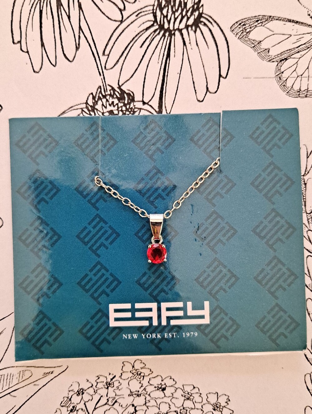Effy Sterling Silver Necklace with Red Gemstone Pendant 18" Chain